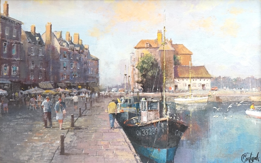 Clive Madgwick RBA (1934-2005), oil on canvas, ‘Honfleur evening’, signed, 18 x 28cm, ornate gilt frame